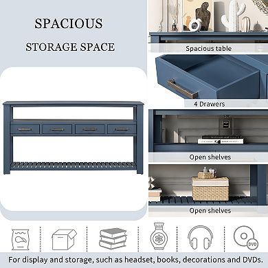 KWPZQEB Large 3-Tier Entryway Table with 4 Drawers & Metal Handles