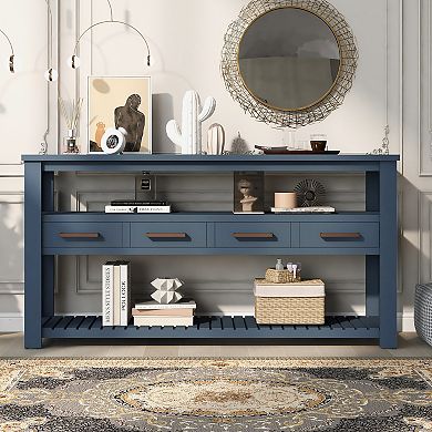 KWPZQEB Large 3-Tier Entryway Table with 4 Drawers & Metal Handles