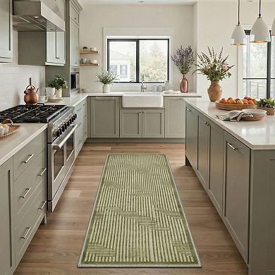 GENIMO Geometric Stripe Maze Machine Washable Low Pile Non Slip Soft Polyester Rug