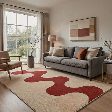 GENIMO Modern Wavy Stripe Machine Washable Low Pile Non Slip Soft Polyester Rug