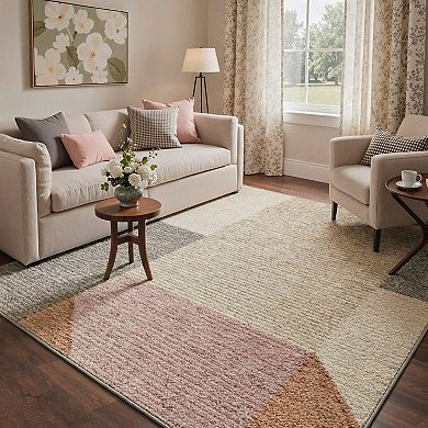 GENIMO Modern Geometric Block Machine Washable Low Pile Non Slip Soft Polyester Rug