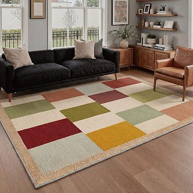 GENIMO Modern Color Block Machine Washable Low Pile Non Slip Soft Rug