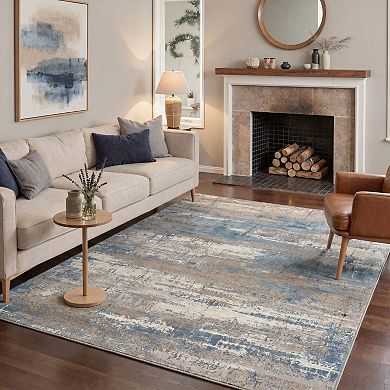 GENIMO Abstract Distressed Brushstroke Machine Washable Low Pile Non Slip Soft Rug