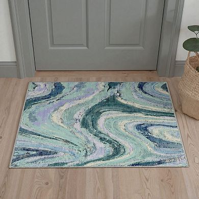 GENIMO Abstract Marble Swirl Machine Washable Low Pile Non Slip Soft Rug