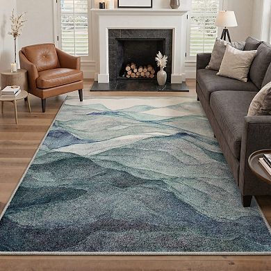GENIMO Abstract Mountain Landscape Machine Washable Low Pile Non Slip Soft Rug