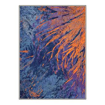 GENIMO Abstract Palm Frond Brushstroke Machine Washable Low Pile Non Slip Soft Rug