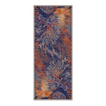 GENIMO Abstract Palm Frond Swirl Machine Washable Low Pile Non Slip Soft Rug
