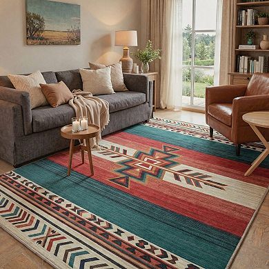 GENIMO Southwestern Geometric Arrow Medallion Machine Washable Low Pile Non Slip Soft Rug