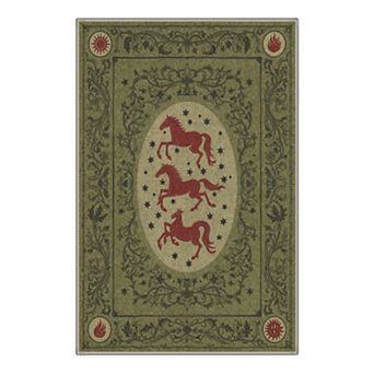 GENIMO Vintage Horse Star Floral Border Machine Washable Low Pile Non Slip Soft Rug