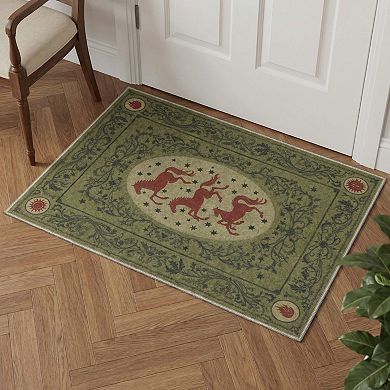 GENIMO Vintage Horse Star Floral Border Machine Washable Low Pile Non Slip Soft Rug