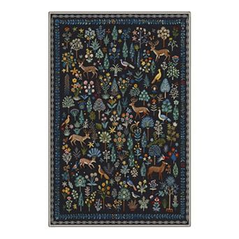 GENIMO Woodland Deer Floral Border Machine Washable Low Pile Non Slip Soft Rug