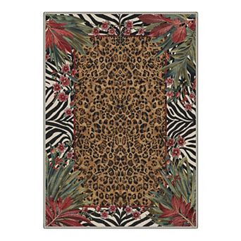GENIMO Leopard Tropical Leaf Border Machine Washable Low Pile Non Slip Soft Rug