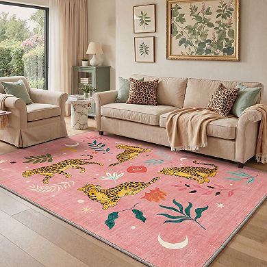 GENIMO Leopard Celestial Leaf Machine Washable Low Pile Non Slip Soft Rug