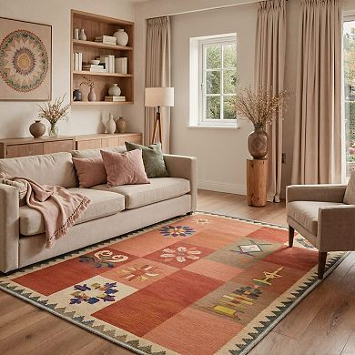 GENIMO Southwestern Patchwork Geometric Machine Washable Low Pile Non Slip Soft Rug