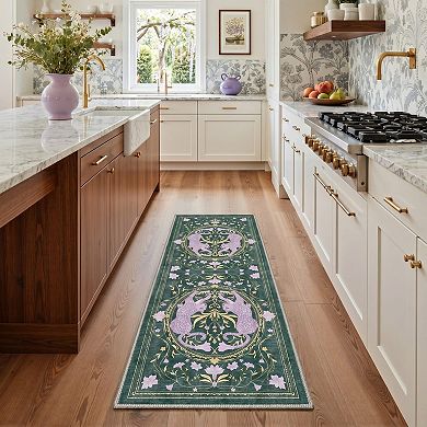 GENIMO Leopard Floral Medallion Machine Washable Low Pile Non Slip Soft Rug