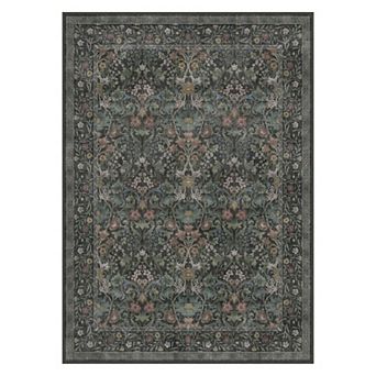 GENIMO Vintage Botanical Floral Border Machine Washable Low Pile Non Slip Soft Rug