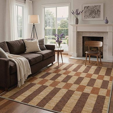 GENIMO Modern Plaid Stripe Machine Washable Low Pile Non Slip Soft Rug