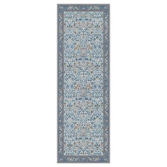 GENIMO Vintage Bird Floral Vine Border Machine Washable Low Pile Non Slip Soft Rug