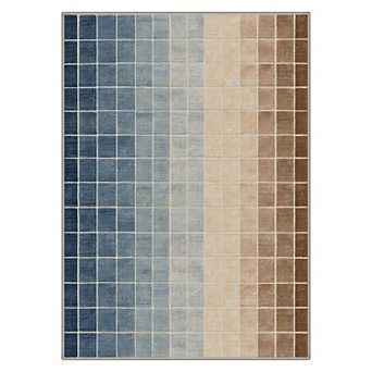 GENIMO Modern Gradient Grid Machine Washable Low Pile Non Slip Soft Rug