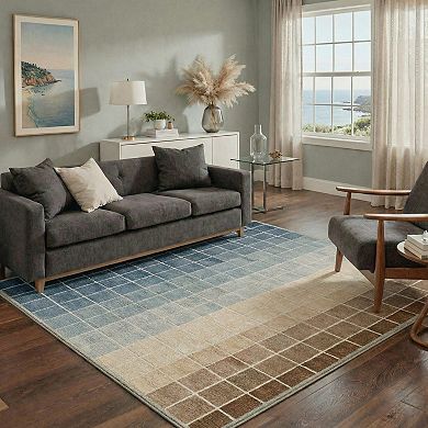 GENIMO Modern Gradient Grid Machine Washable Low Pile Non Slip Soft Rug