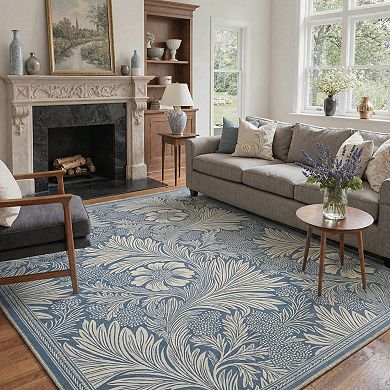 GENIMO Vintage Botanical Floral Machine Washable Low Pile Non Slip Soft Rug