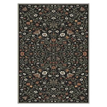 GENIMO Vintage Butterfly Floral Vine Machine Washable Low Pile Non Slip Soft Rug