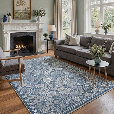 GENIMO Vintage Botanical Floral Machine Washable Low Pile Non Slip Soft Rug