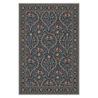GENIMO Vintage Botanical Floral Border Machine Washable Low Pile Non Slip Soft Rug
