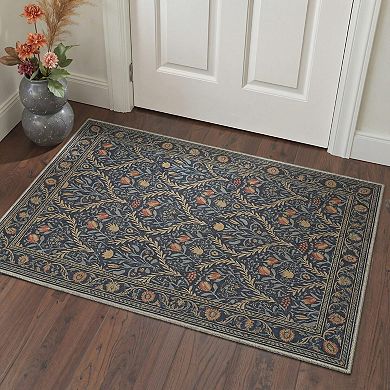 GENIMO Vintage Botanical Floral Border Machine Washable Low Pile Non Slip Soft Rug