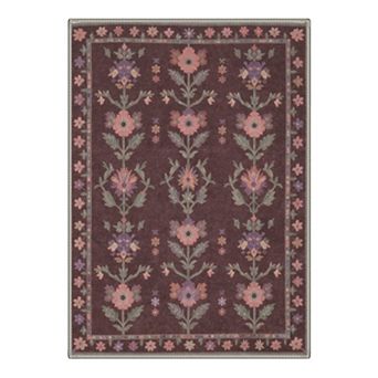 GENIMO Vintage Floral Vine Border Machine Washable Low Pile Non Slip Soft Rug