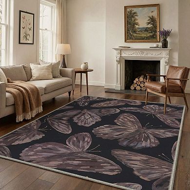 GENIMO Watercolor Butterfly Pattern Machine Washable Low Pile Non Slip Soft Rug