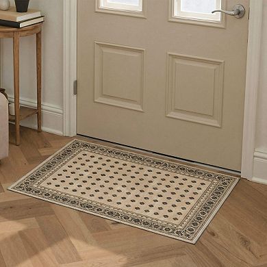 GENIMO Vintage Floral Dot Border Machine Washable Low Pile Non Slip Soft Rug