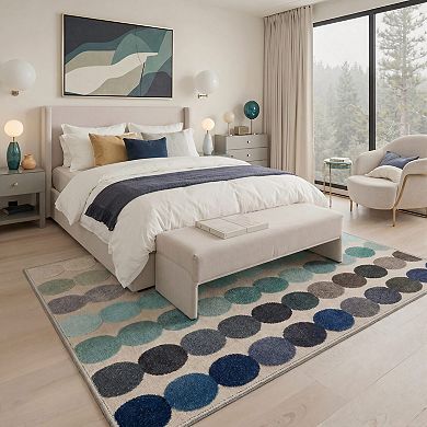 GENIMO Modern Circle Stripe Machine Washable Low Pile Non Slip Soft Rug