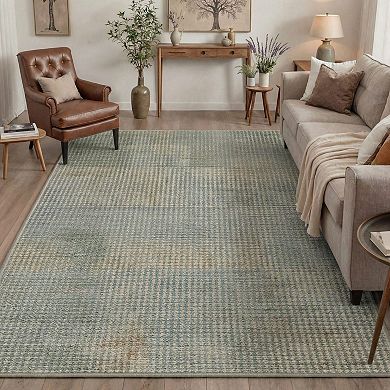 GENIMO Modern Plaid Checkered Texture Machine Washable Low Pile Non Slip Soft Rug