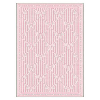GENIMO Bow Ribbon Stripe Machine Washable Low Pile Non Slip Soft Rug