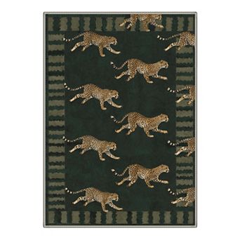 GENIMO Cheetah Animal Border Machine Washable Low Pile Non Slip Soft Rug