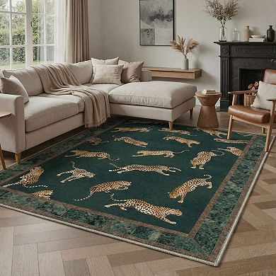 GENIMO Cheetah Animal Border Machine Washable Low Pile Non Slip Soft Rug