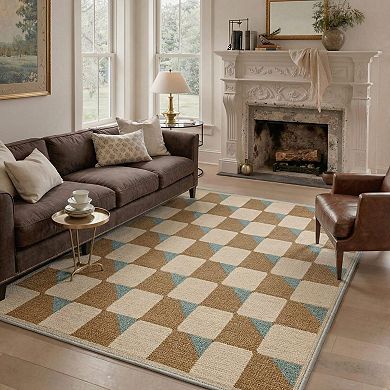 GENIMO Modern Geometric Tile Machine Washable Low Pile Non Slip Soft Rug