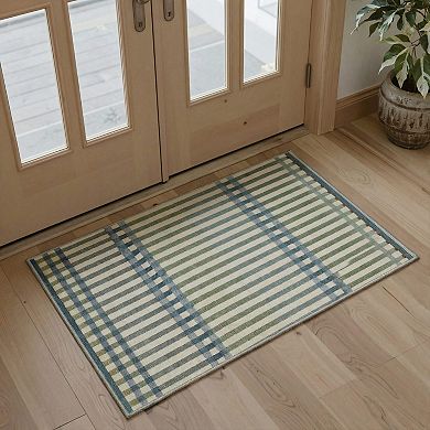 GENIMO Classic Plaid Stripe Machine Washable Low Pile Non Slip Soft Rug