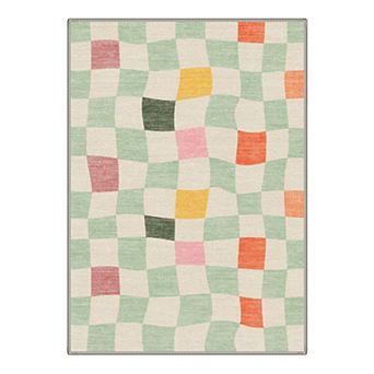 GENIMO Modern Wavy Checkerboard Machine Washable Low Pile Non Slip Soft Rug