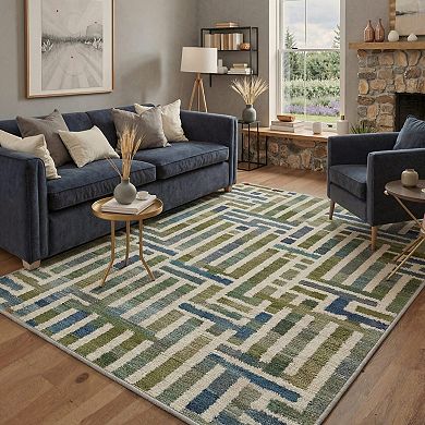 GENIMO Modern Stripe Maze Machine Washable Low Pile Non Slip Soft Rug
