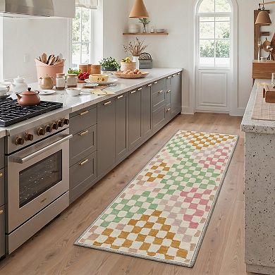 GENIMO Modern Irregular Checkerboard Machine Washable Low Pile Non Slip Soft Rug