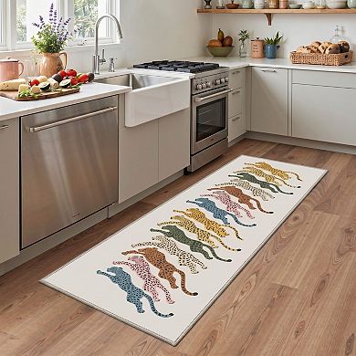 GENIMO Leaping Leopard Animal Machine Washable Low Pile Non Slip Soft Rug