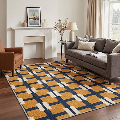 GENIMO Modern Lattice Grid Machine Washable Low Pile Non Slip Soft Rug