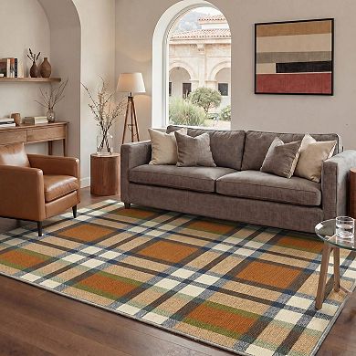GENIMO Classic Plaid Check Machine Washable Low Pile Non Slip Soft Rug