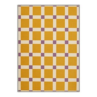GENIMO Modern Plaid Check Machine Washable Low Pile Non Slip Soft Rug