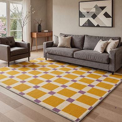GENIMO Modern Plaid Check Machine Washable Low Pile Non Slip Soft Rug