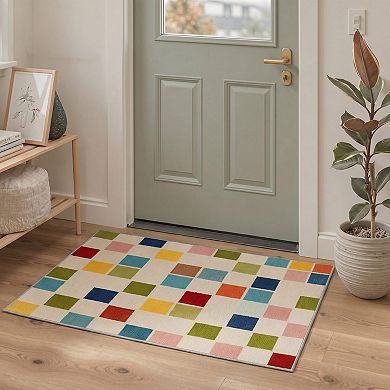 GENIMO Modern Color Square Machine Washable Low Pile Non Slip Soft Rug