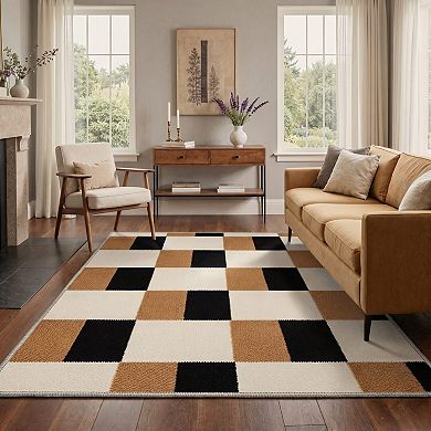 GENIMO Modern Geometric Block Machine Washable Low Pile Non Slip Soft Rug