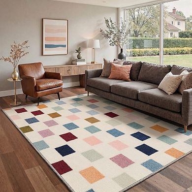 GENIMO Modern Color Square Machine Washable Low Pile Non Slip Soft Rug